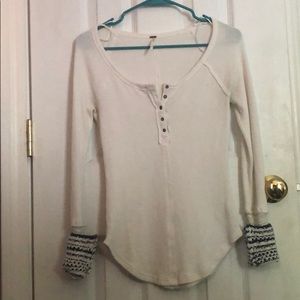 Free People Waffle Knit White Henely Long Sleeve